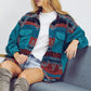 Bohemian Plaid Aztec Printed Button Down Long Sleeve Shirt Jacket