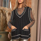 Bohemian Solid V-Neck Sleeveless Pocket Detail Sweater