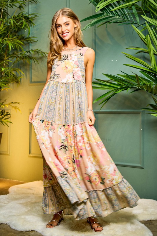 Bohemian Full Skirt Floral Patten Midi Long Dress