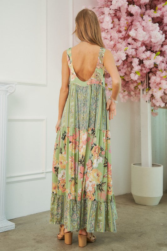 Bohemian Full Skirt Floral Patten Midi Long Dress