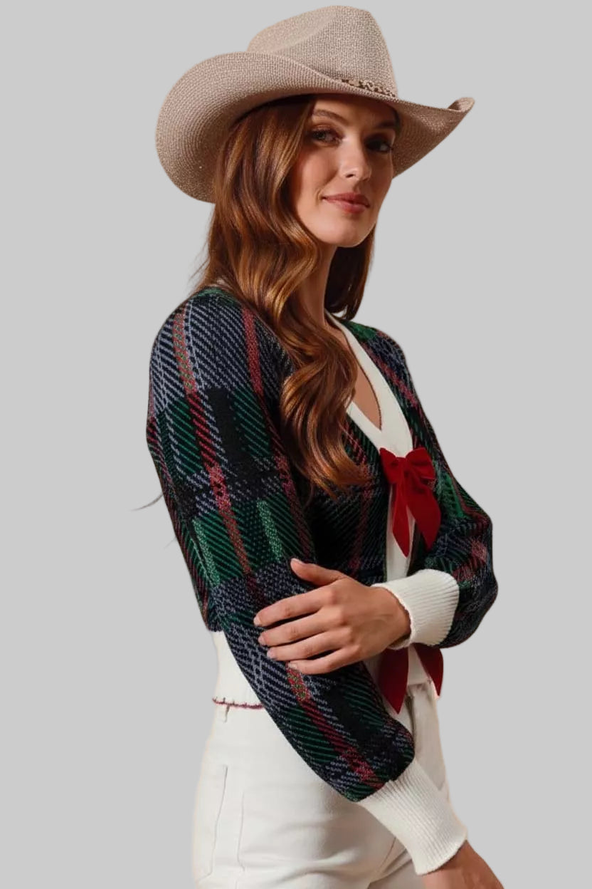 Lainey Velvet Bow Embellished Christmas Cardigan