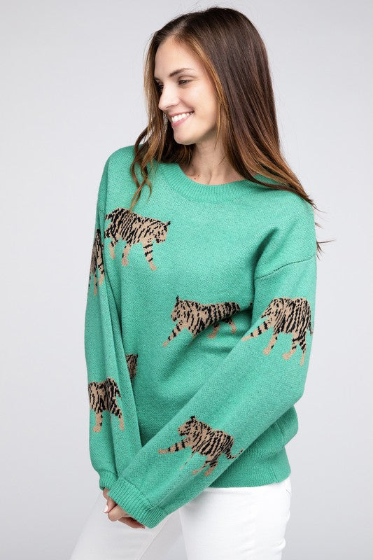Bohemian Tiger Pattern Pullover Sweater