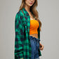 Bohemian Plaid Embroidered Peace Patch Button Down Jacket