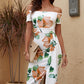 Printed Off-Shoulder Split Midi Dress