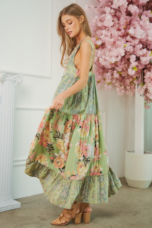 Bohemian Full Skirt Floral Patten Midi Long Dress