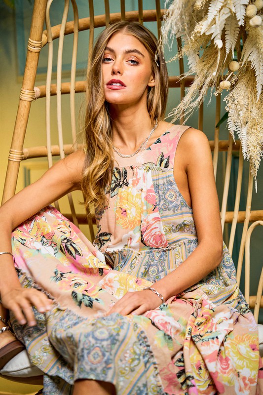Bohemian Full Skirt Floral Patten Midi Long Dress