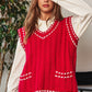 Bohemian Solid V-Neck Sleeveless Pocket Detail Sweater