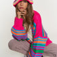 Bohemian Chunky Knit Multi-Striped Open Sweater Cardigan