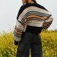 Bohemian Chunky Knit Multi-Striped Open Sweater Cardigan