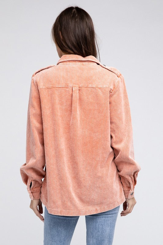 Bohemian Corduroy Buttoned Down Shirt Jacket