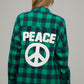 Bohemian Plaid Embroidered Peace Patch Button Down Jacket