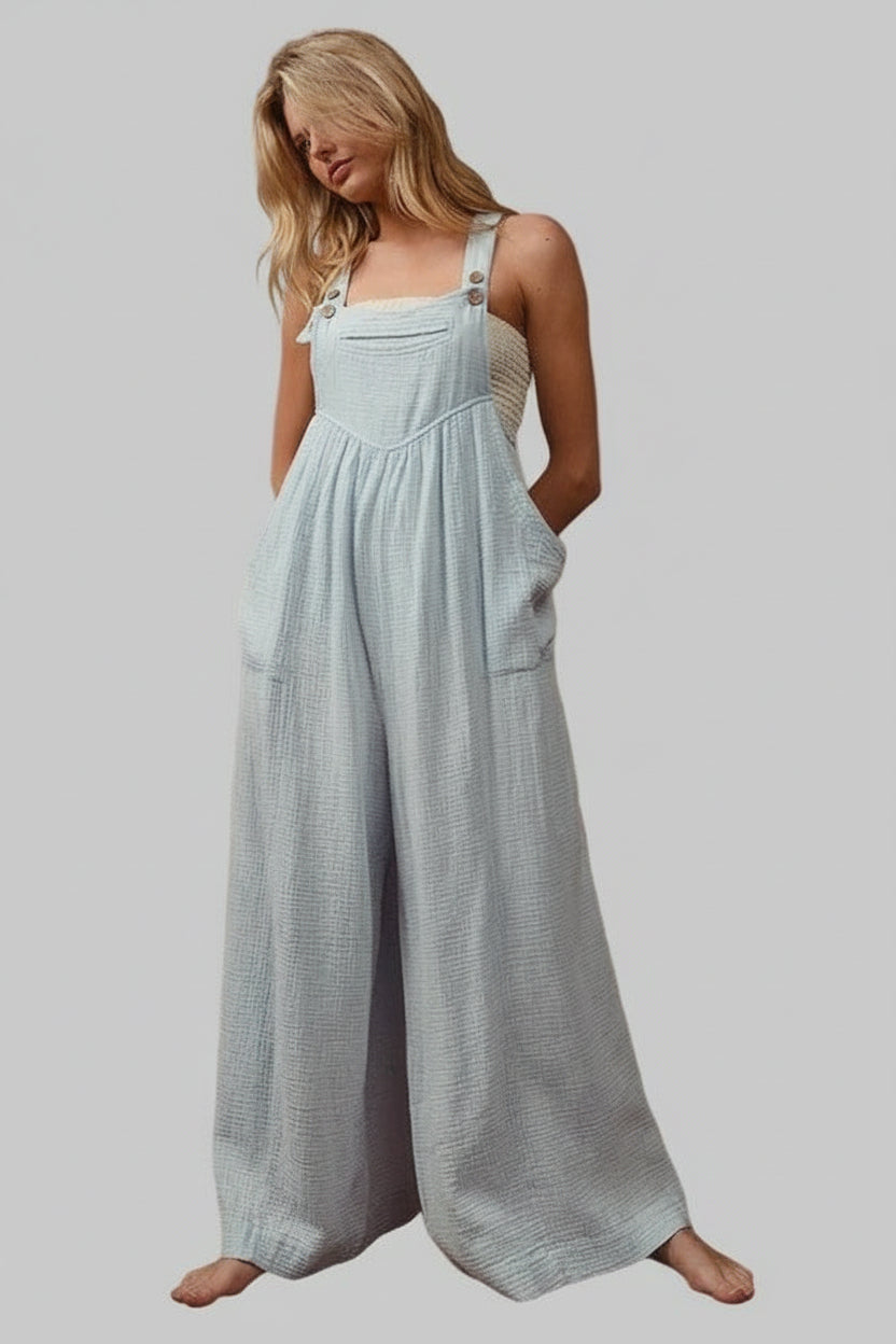 Aaliyah Bohemian Crinkle Gauze Wide Leg Overalls