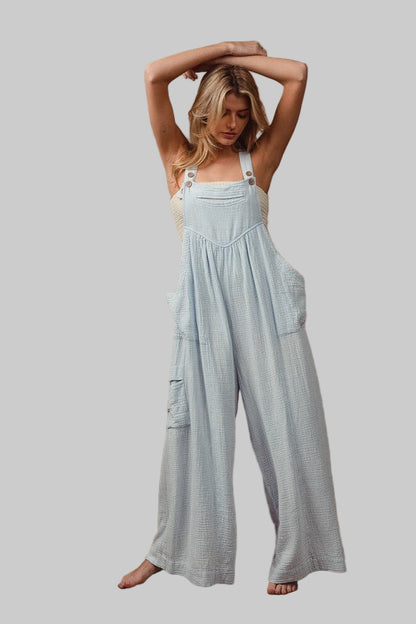 Aaliyah Bohemian Crinkle Gauze Wide Leg Overalls
