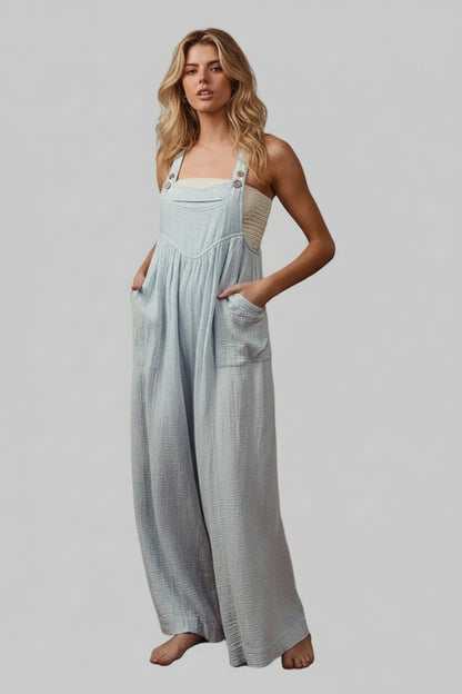 Aaliyah Bohemian Crinkle Gauze Wide Leg Overalls