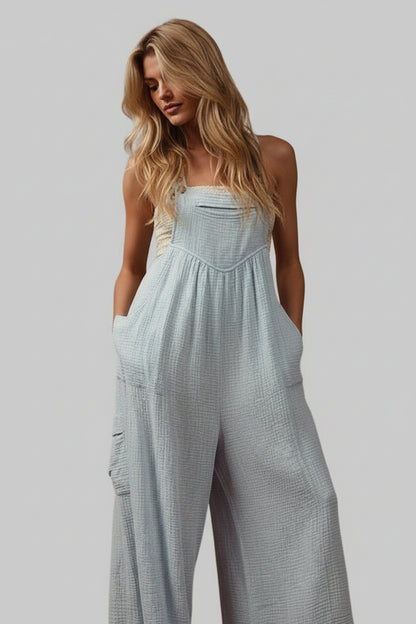 Aaliyah Bohemian Crinkle Gauze Wide Leg Overalls