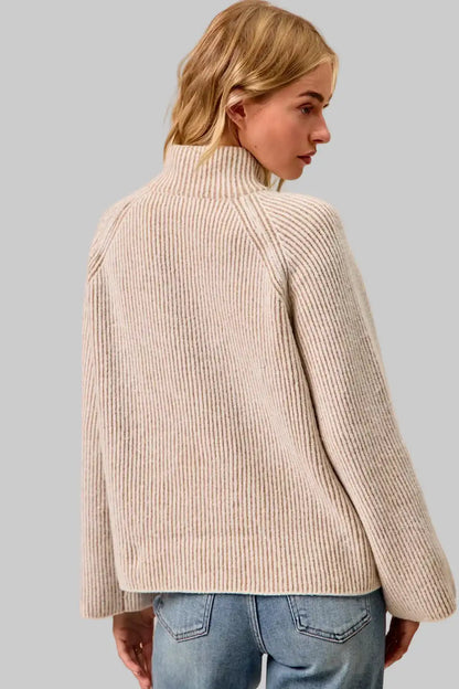 Abigail Ribbed Collared Zip Up Sweater