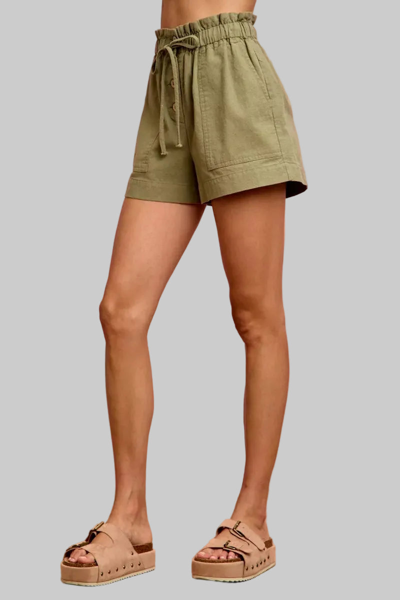 Adaline Paper Bag Drawstring Twill Shorts