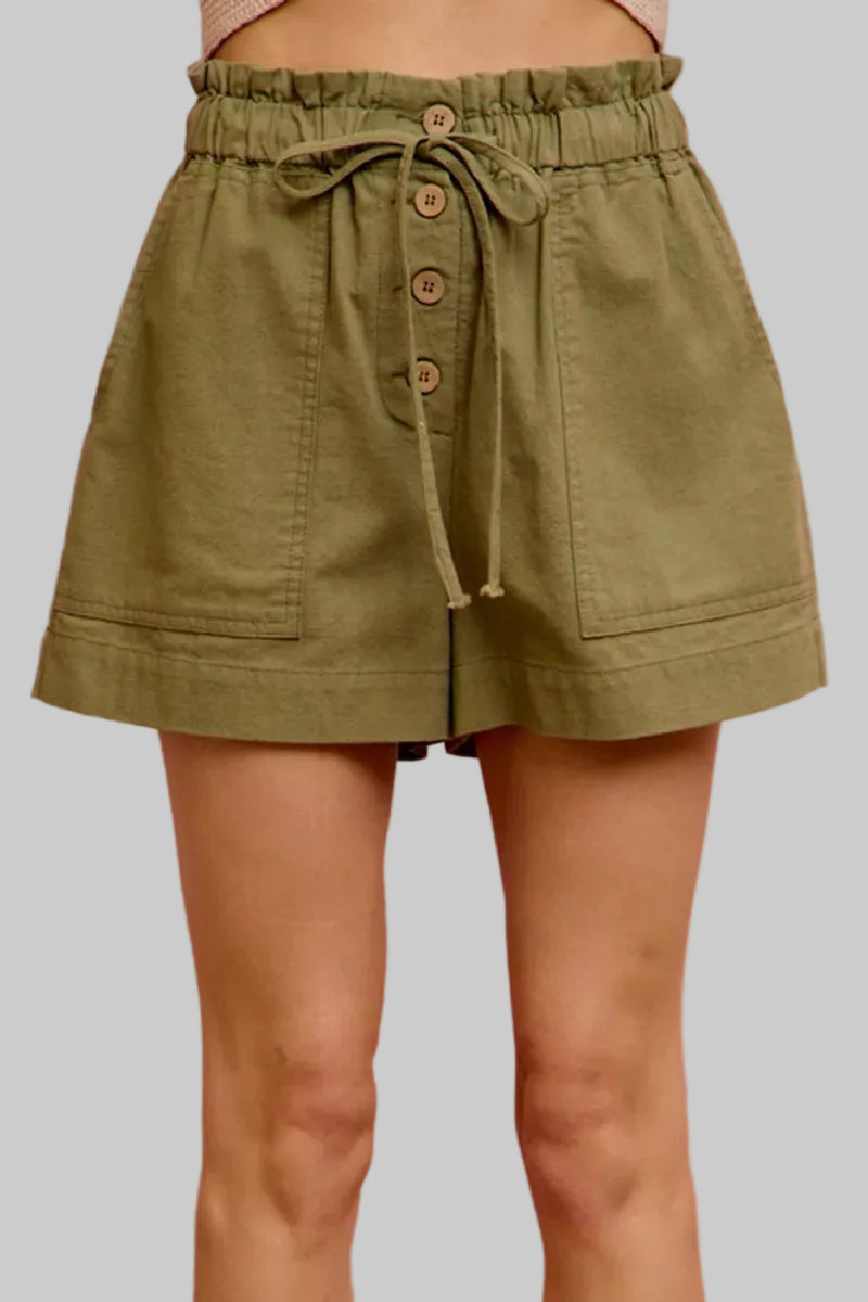 Adaline Paper Bag Drawstring Twill Shorts