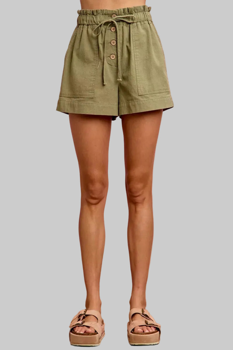Adaline Paper Bag Drawstring Twill Shorts