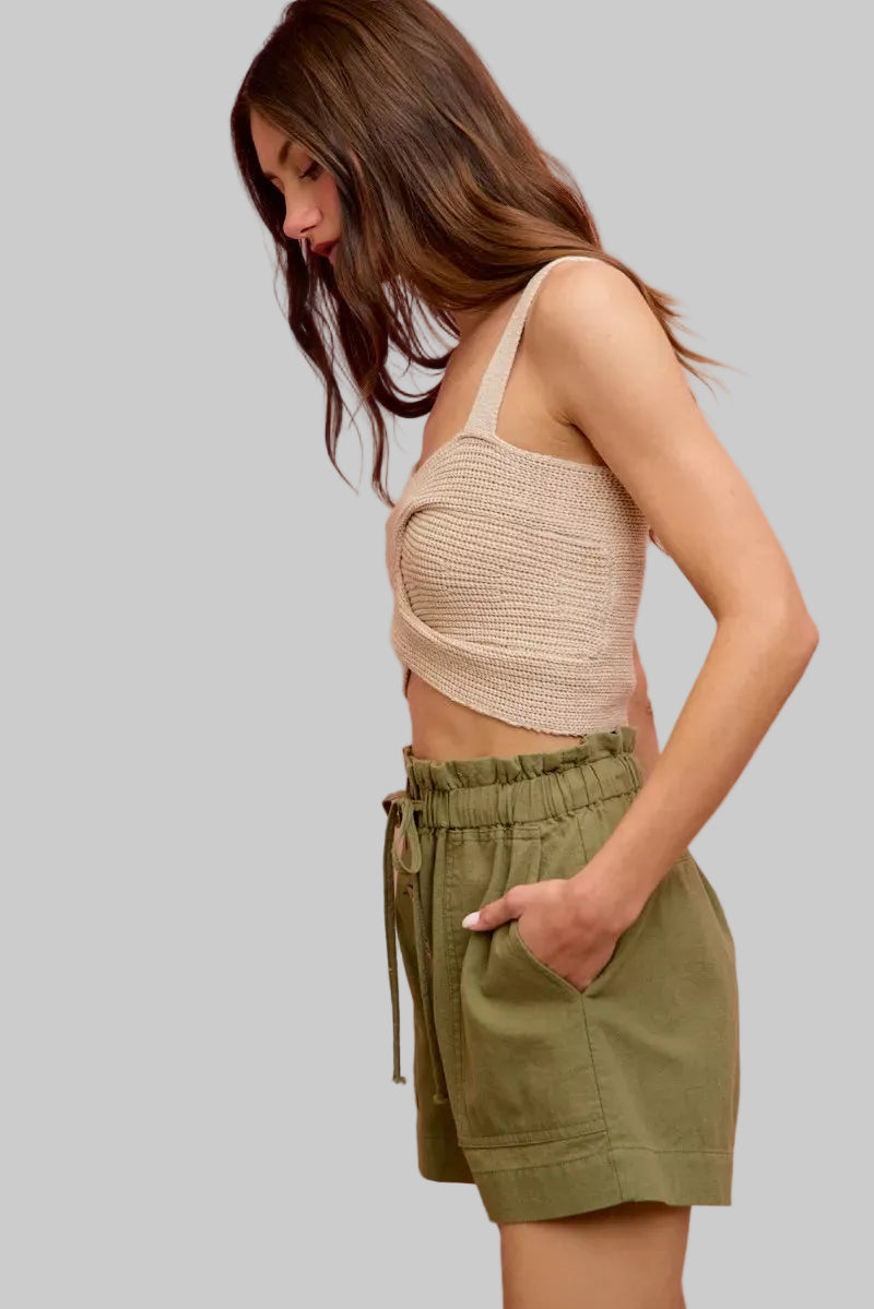 Adaline Paper Bag Drawstring Twill Shorts