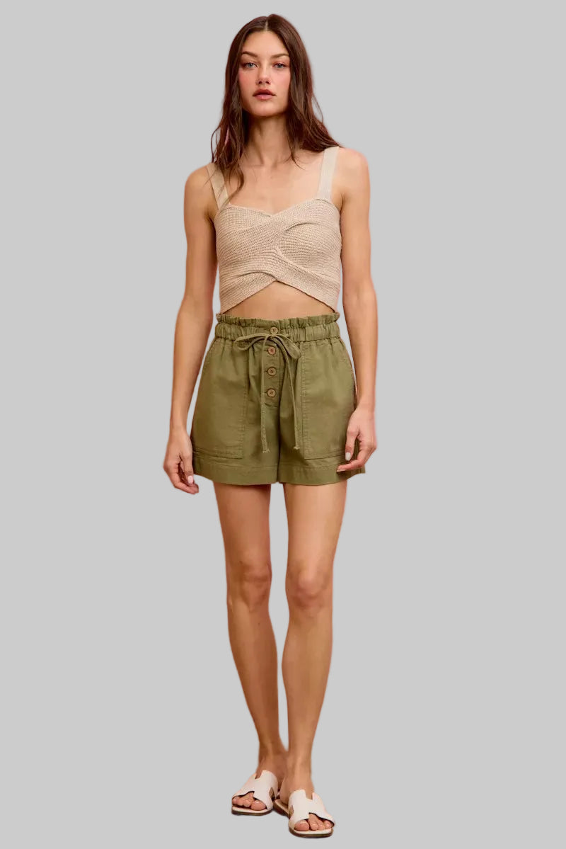 Adaline Paper Bag Drawstring Twill Shorts