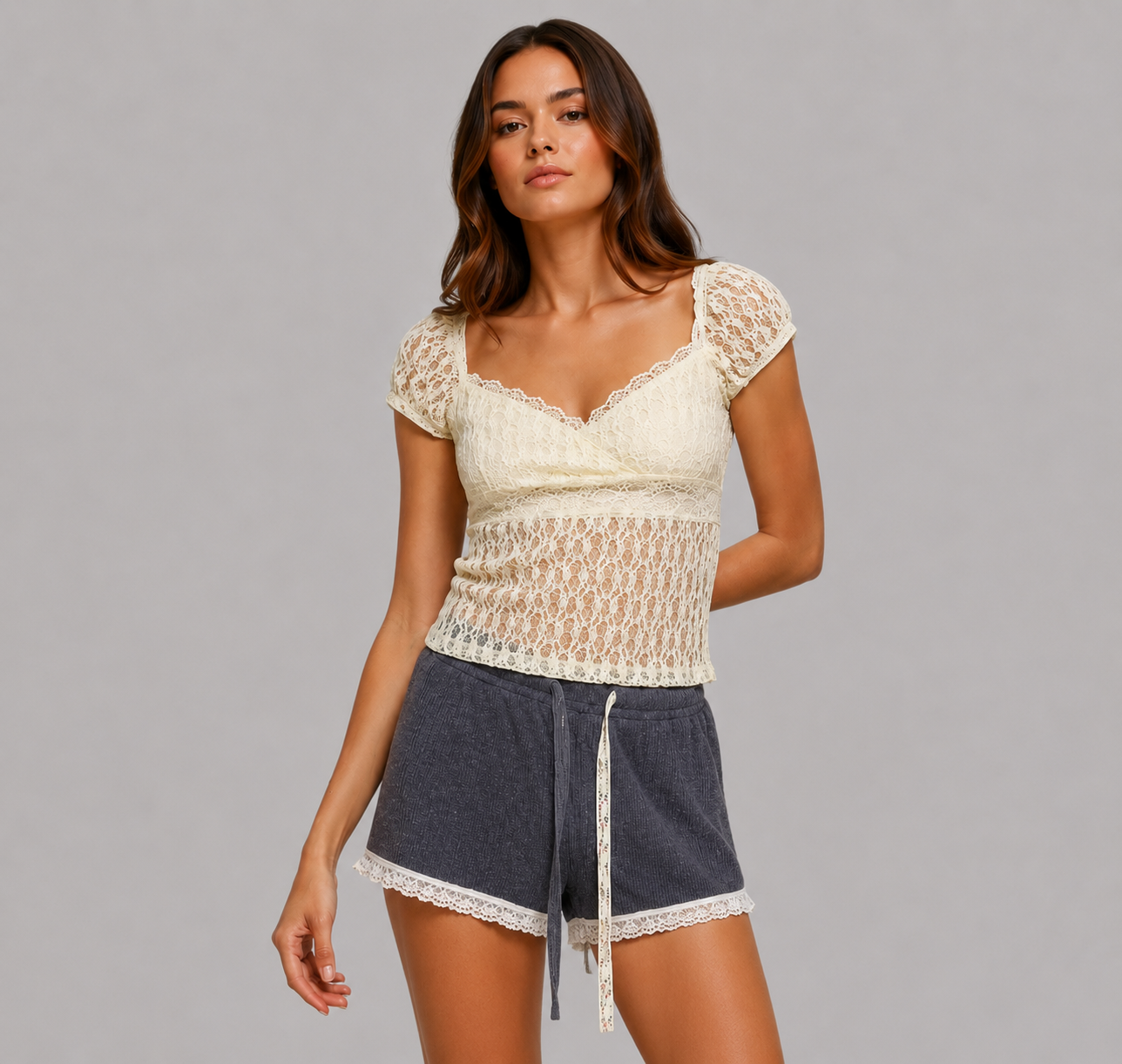 Adaline Sweetheart Neck Lace Top