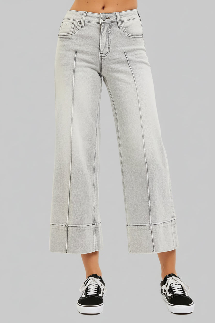 Adalynn Mid Rise Pintuck Cropped Wide Leg Jeans