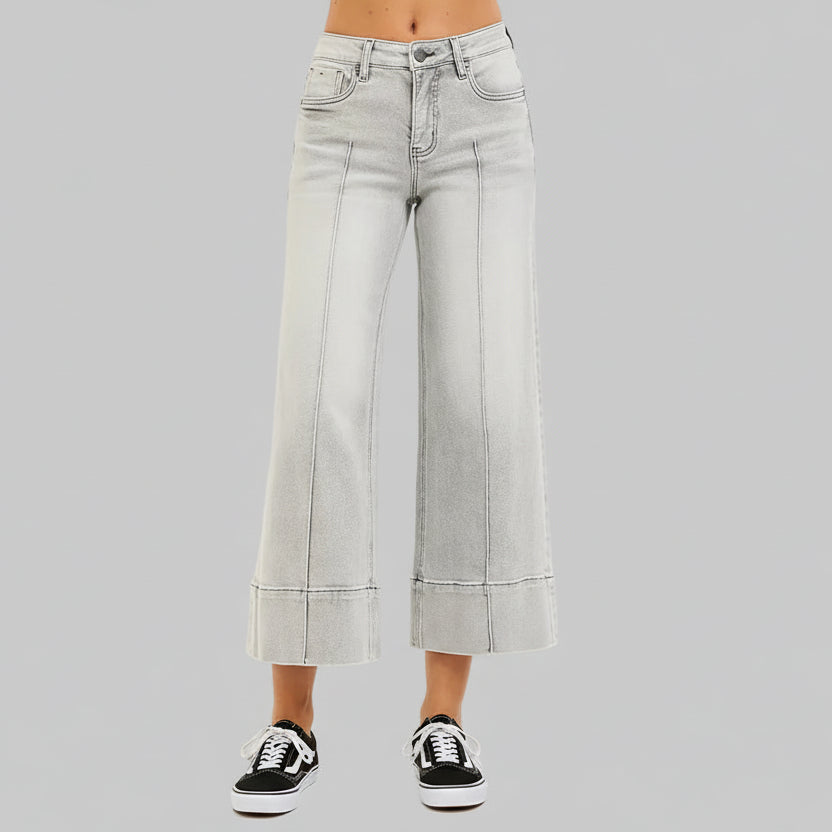 Adalynn Mid Rise Pintuck Cropped Wide Leg Jeans
