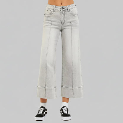 Adalynn Mid Rise Pintuck Cropped Wide Leg Jeans
