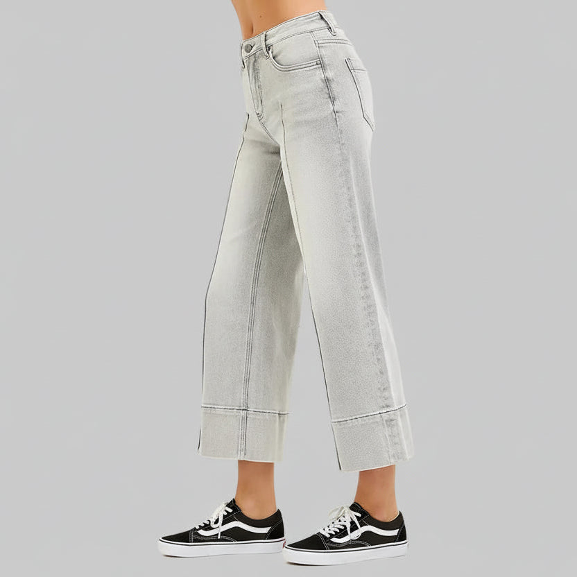 Adalynn Mid Rise Pintuck Cropped Wide Leg Jeans