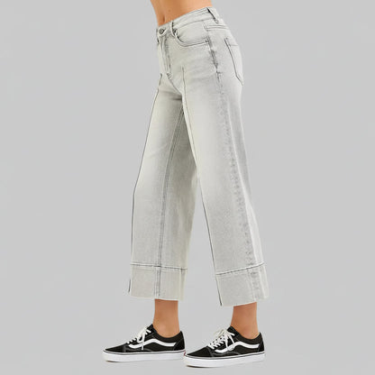 Adalynn Mid Rise Pintuck Cropped Wide Leg Jeans