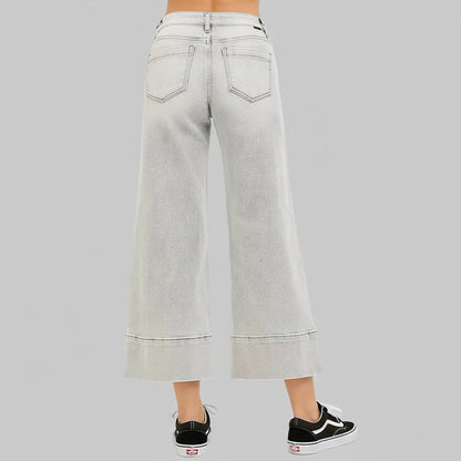 Adalynn Mid Rise Pintuck Cropped Wide Leg Jeans