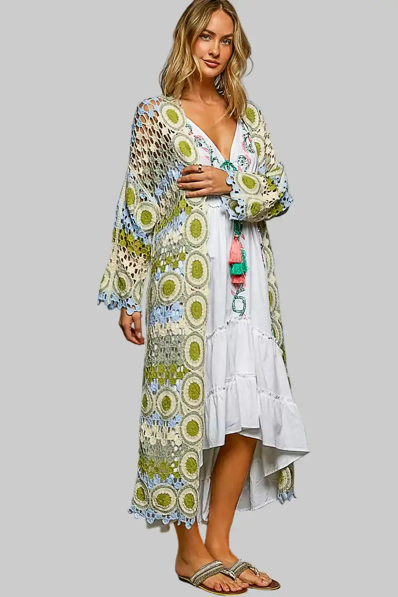 Addison Scalloped Edge Crochet Sage Cardigan 