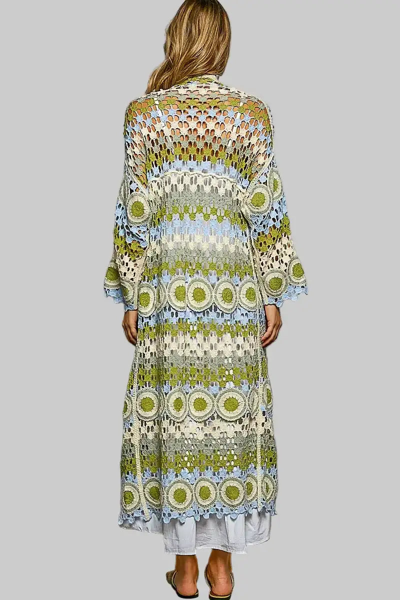 Addison Scalloped Edge Crochet Sage Cardigan 