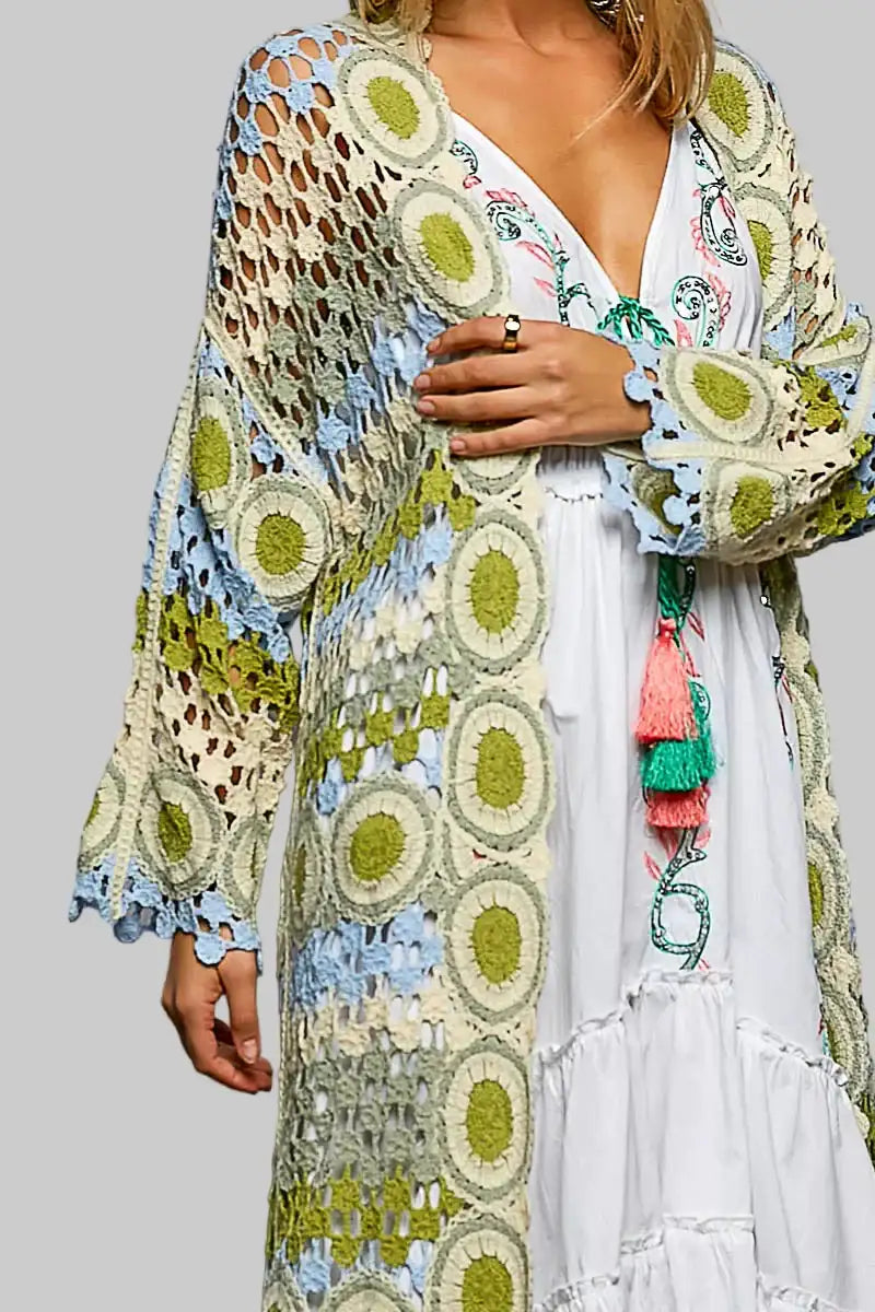 Addison Scalloped Edge Crochet Sage Cardigan 
