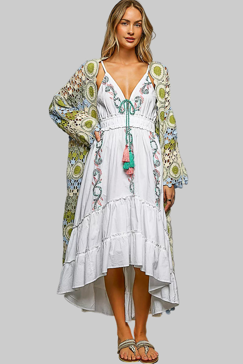 Addison Scalloped Edge Crochet Sage Cardigan 