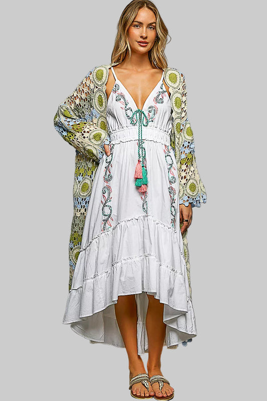 Addison Scalloped Edge Crochet Sage Cardigan 