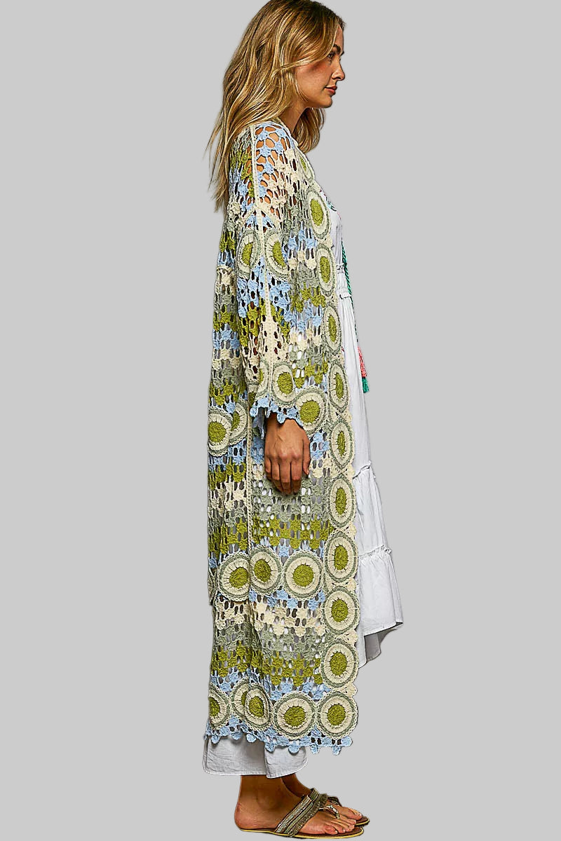 Addison Scalloped Edge Crochet Sage Cardigan 