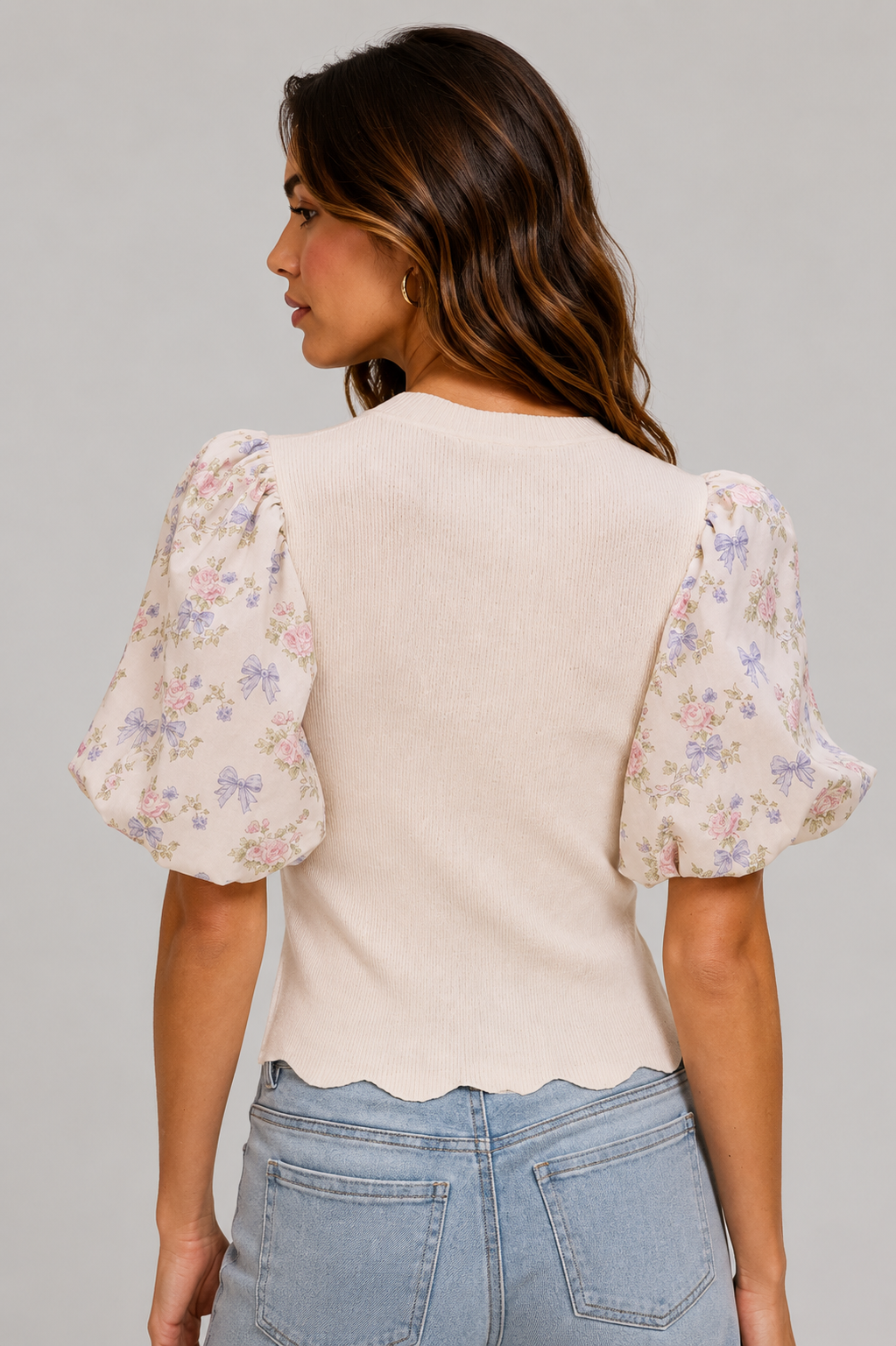 Adriana Floral Scallop Sweater Top