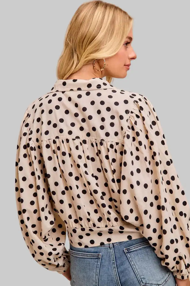 Ailany Polka Dot Print Tied Collared Shirt