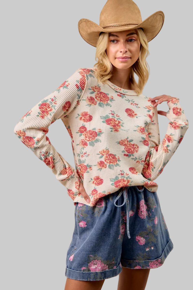 Alaia Floral Print Thermal Top - Oatmeal