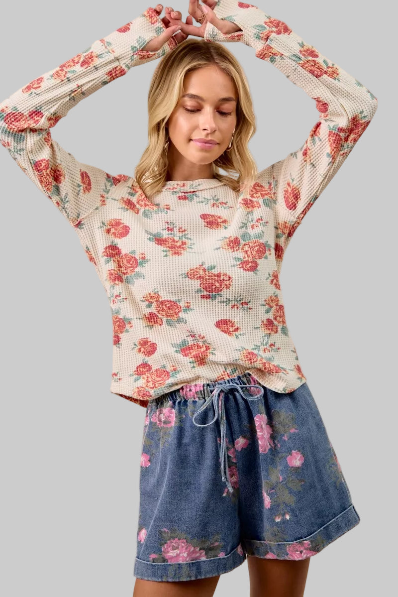 Alaia Floral Print Thermal Top - Oatmeal
