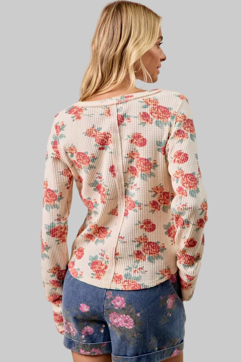 Alaia Floral Print Thermal Top - Oatmeal