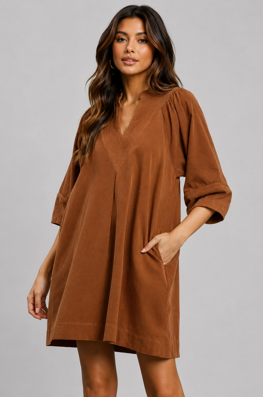 Aleah Corduroy V-Neck Dress 