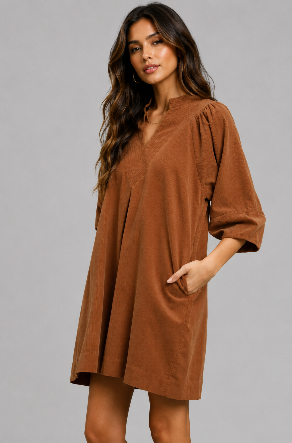 Aleah Corduroy V-Neck Dress 