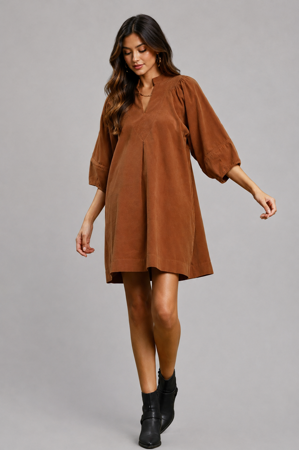 Aleah Corduroy V-Neck Dress 