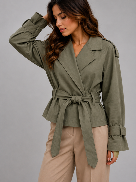 Aleia Collar Belted Cropped Trench Coat
