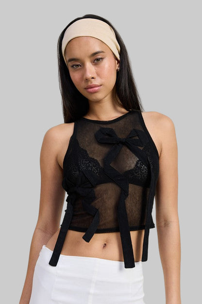 Allison Bohemian Sheer Bow Cropped Top