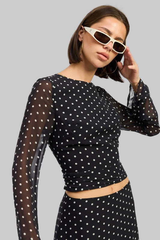 Amara Cropped Polka Dot Open Back Top