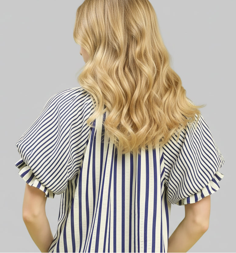 Amaya Nautical Striped Flutter Sleeve Top